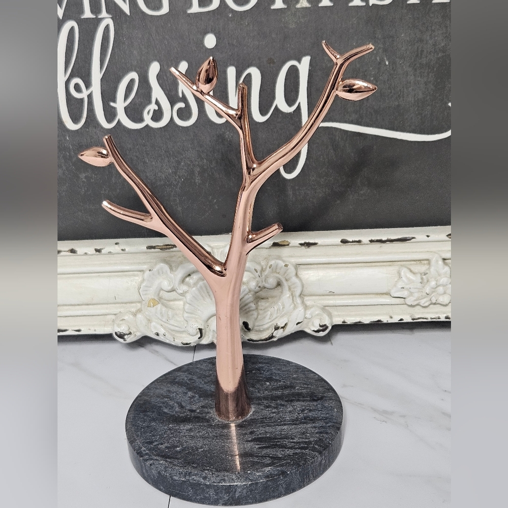 Rose Gold Tree Jewelry Holder with Marble Base Accessories Bedside Table Decor
